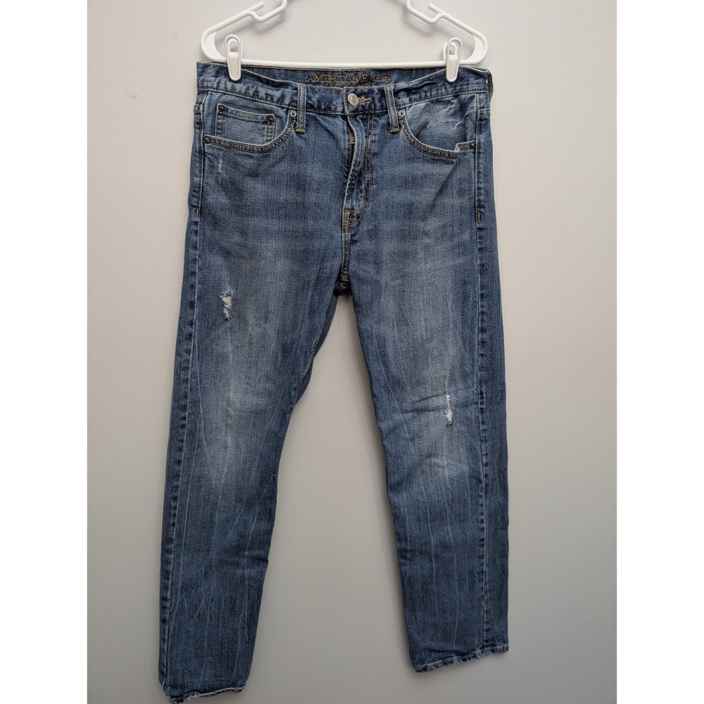 D4 American Eagle Men's Distressed Straight Leg Blue Denim Jeans 32 x  32